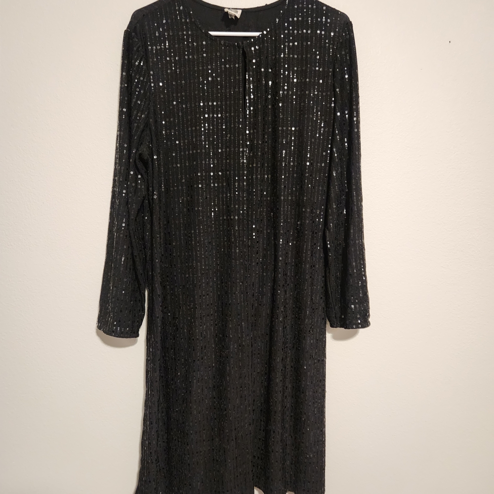 Anne Klein Black Sequin Duster Cover Top XL Elegant Evening Layer - Picture 2 of 8